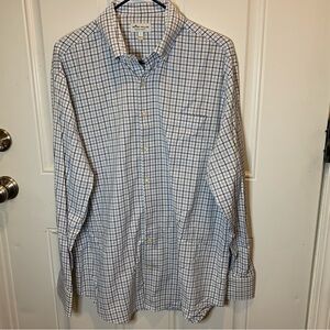 Peter Millar Summer Comfort White Blue Plaid Check Button Down Dress Shirt Sz L